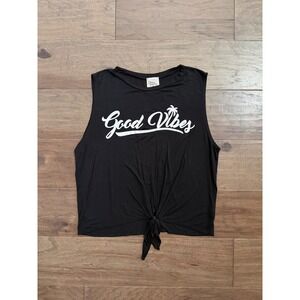 Dirtee Laundry Good Vibes Graphic Tie Front Muscle Tank Top Black Large